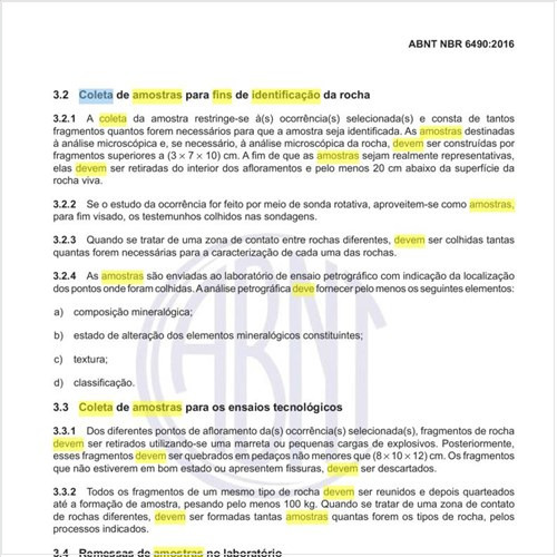Como deve ser feita a coleta de amostras para fins de identificação da rocha?