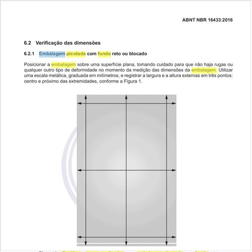 Quais as regiões a serem analisadas para embalagem picotada com fundo reto?
