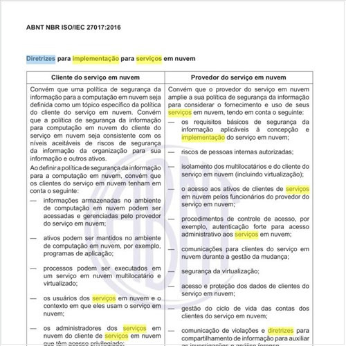 Quais as diretrizes para a implementação para serviços em nuvem?