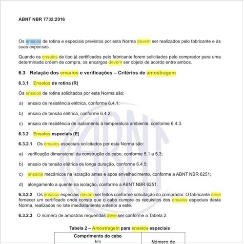 Qual deve ser a amostragem para os ensaios especiais?