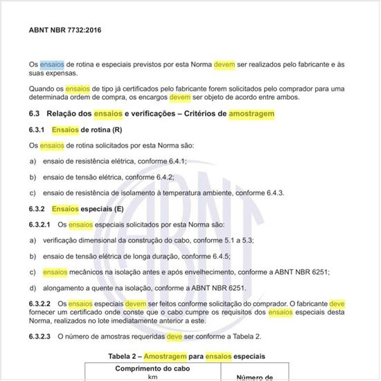 Qual deve ser a amostragem para os ensaios especiais?