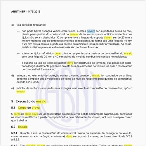 Como deve ser o corpo de prova para o ensaio dos reservatórios?