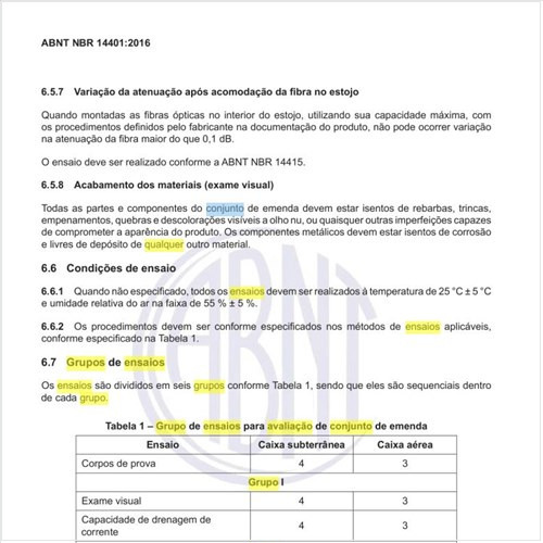 Qual o grupo de ensaios para avaliação de conjunto de emenda?