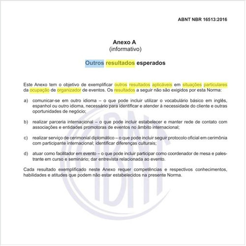 Quais os outros resultados aplicáveis em situações particulares da ocupação de organizador de eventos?