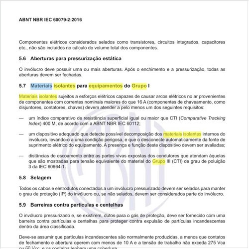 Quais os materiais isolantes para equipamentos do Grupo I?
