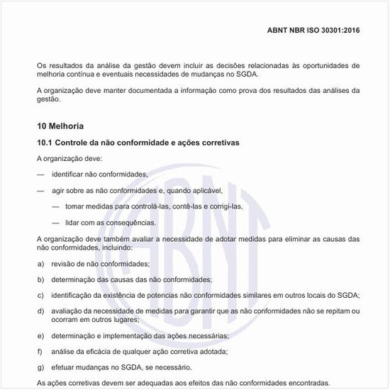 Como se deve fazer o controle da não conformidade e ações corretivas de um SGDA?