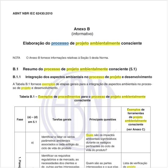 Quais os exemplos de procedimentos para o processo de projeto ambientalmente consciente?