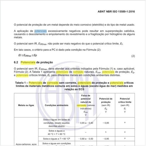 Quais os potenciais de corrosão naturais?