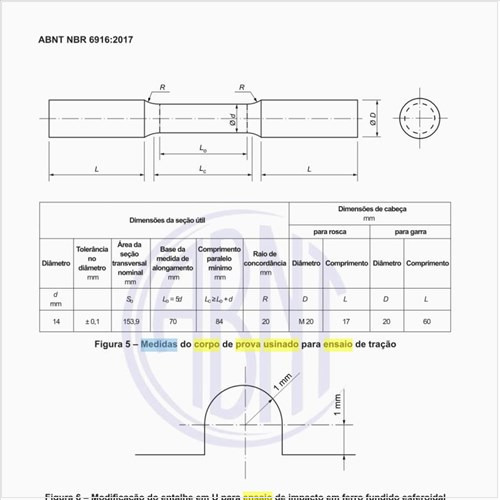 Quais as medidas do corpo de prova usinado para ensaio de tração?