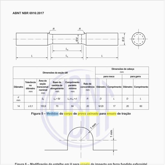 Quais as medidas do corpo de prova usinado para ensaio de tração?