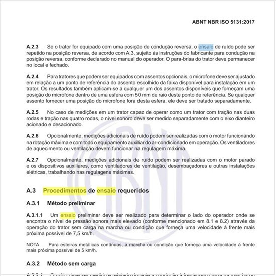 Quais os procedimentos de ensaio opcionais?