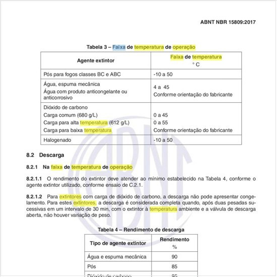 Qual a faixa de temperatura de operação dos extintores sobre rodas?