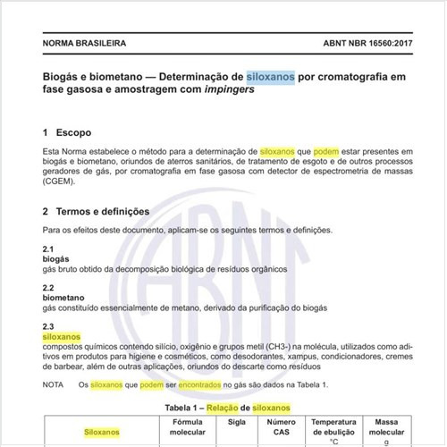 Qual a relação de siloxanos que podem ser encontrados no gás?