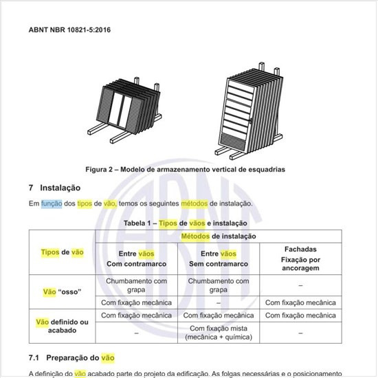 Em função dos tipos de vão, quais os métodos de instalação?
