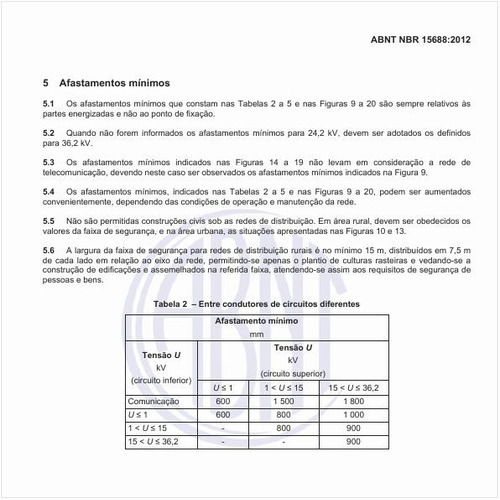 Não havendo indicação de afastamentos mínimos para redes, para 242 kV, como proceder?