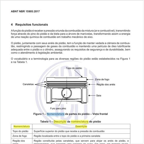 Como pode ser feita a descrição da nomenclatura do pistão?