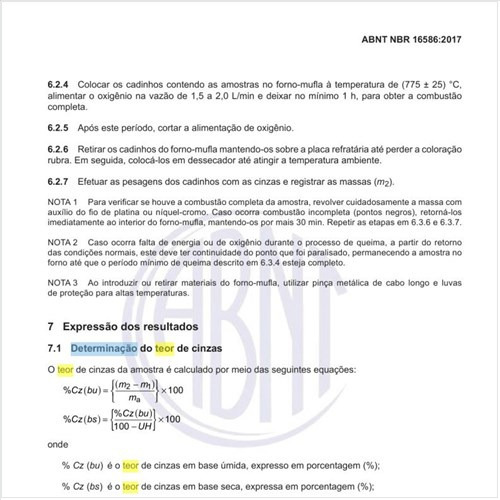 Como se faz a determinação do teor de cinzas?