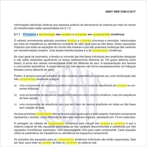Quais os princípios e terminologia das tensões e correntes em componentes simétricas?