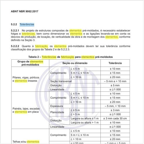 Quais as tolerâncias de fabricação para elementos pré-moldados?