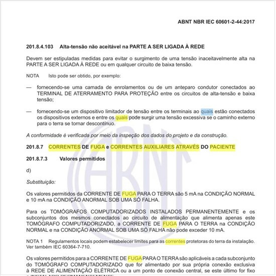 Quais as correntes de fuga e correntes auxiliares através do paciente (valores permitidos)?