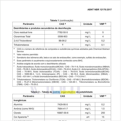 Qual o padrão organoléptico de potabilidade?
