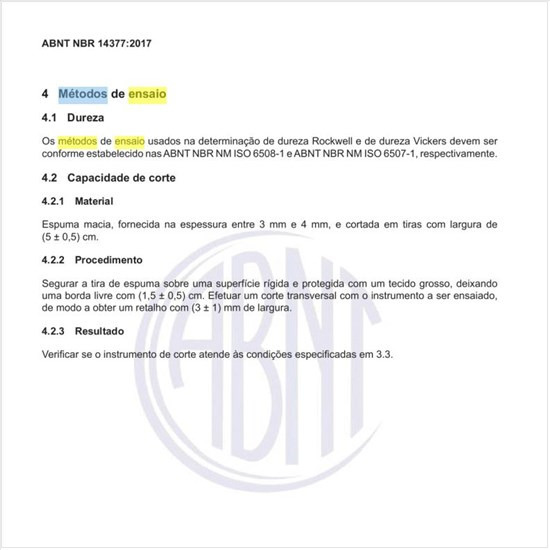 Quais os métodos de ensaio a serem feitos?