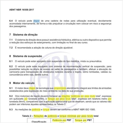Quais as relações de potência e torque mínimas por peso bruto total?
