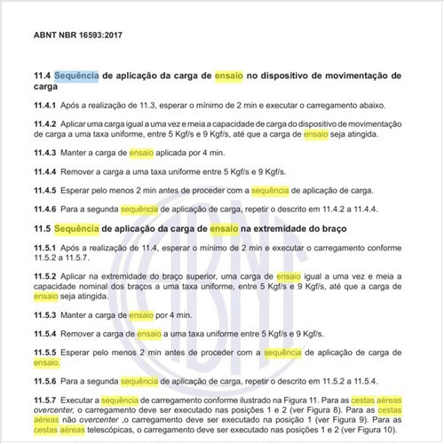 Qual a sequência de ensaio de emissão acústica para cestas aéreas isoladas?