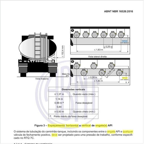 Qual deve ser o espaçamento horizontal e vertical de engate (s) API?