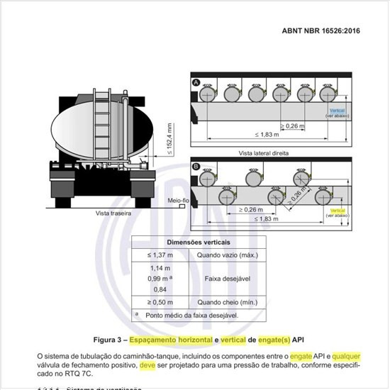 Qual deve ser o espaçamento horizontal e vertical de engate (s) API?