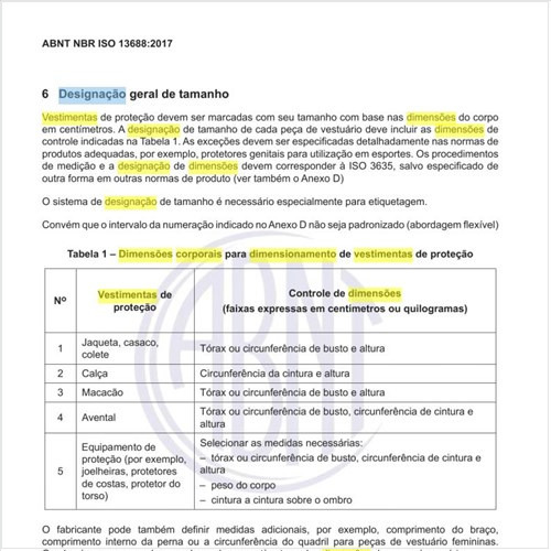 Quais as dimensões corporais para dimensionamento de vestimentas de proteção?