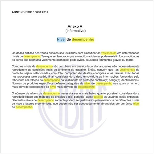 Qual o nível de desempenho das vestimentas de proteção?