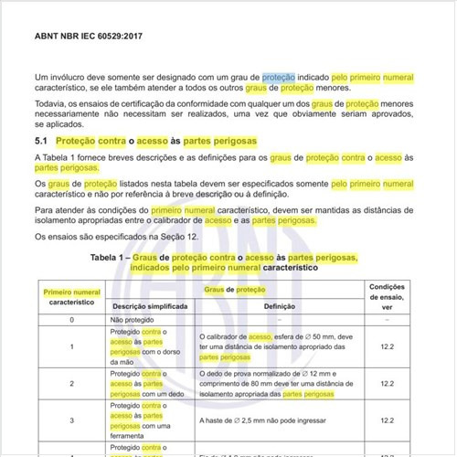Quais os graus de proteção contra o acesso às partes perigosas, indicados pelo primeiro numeral característico?