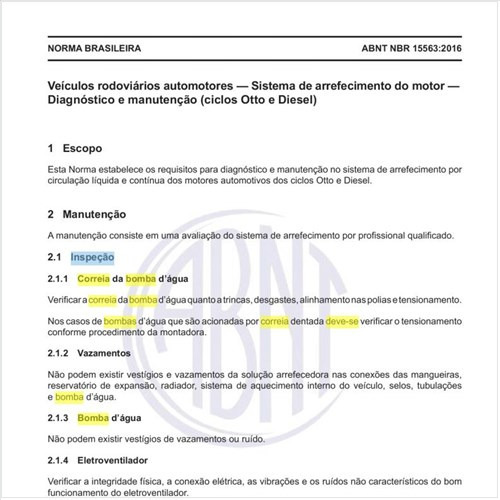 Como deve ser feita a inspeção da correia da bomba d’água?