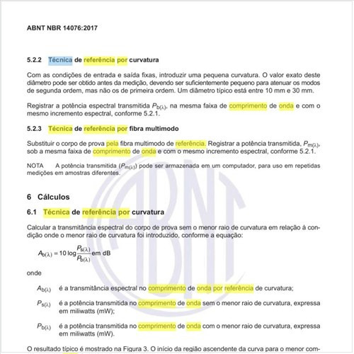 Qual o comprimento de onda de corte pela técnica de referência por curvatura?