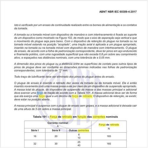 Qual a força de retirada em função das correntes nominais?