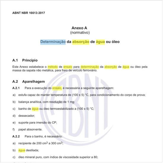 Qual o método de ensaio para determinação da absorção de água ou óleo?