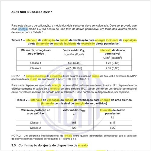 Qual o intervalo de validação do ensaio de verificação para energia incidente de exposição direta?
