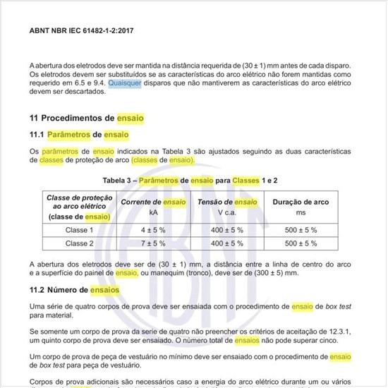 Quais os parâmetros de ensaio para Classes 1 e 2?
