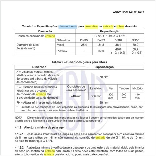 Quais as especificações dimensionais para conexões de entrada e tubos de saída?