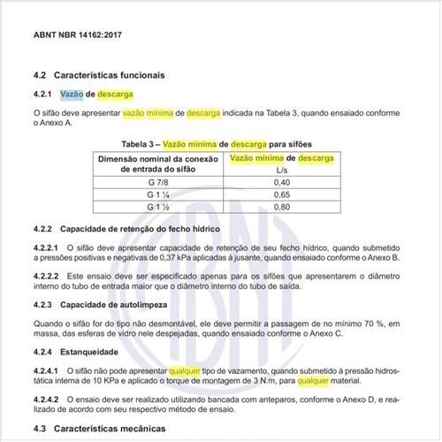Qual a vazão mínima de descarga para sifões?
