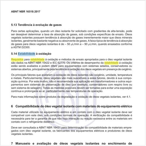 Quais os requisitos para a estabilidade à oxidação?