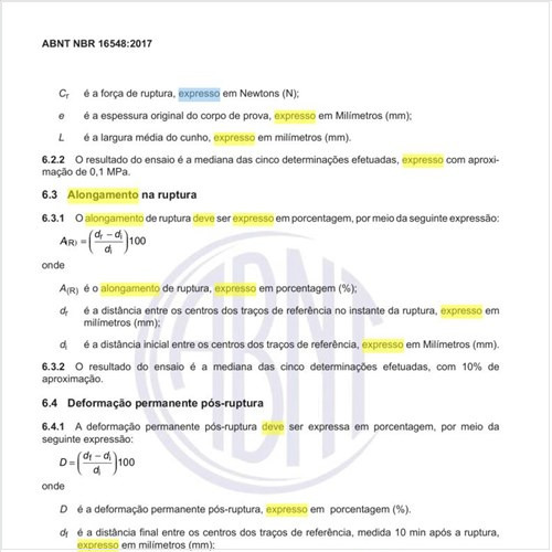 Como deve ser expresso o alongamento na ruptura?
