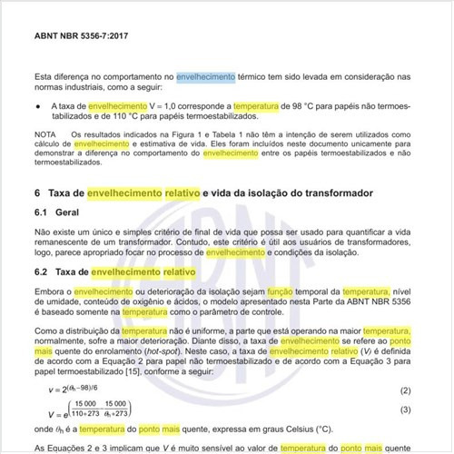 Quais as taxas de envelhecimento relativo em função da temperatura do ponto mais quente?