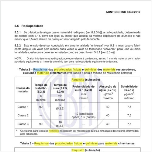 Quais os requisitos das propriedades físicas e químicas para materiais cimentantes?