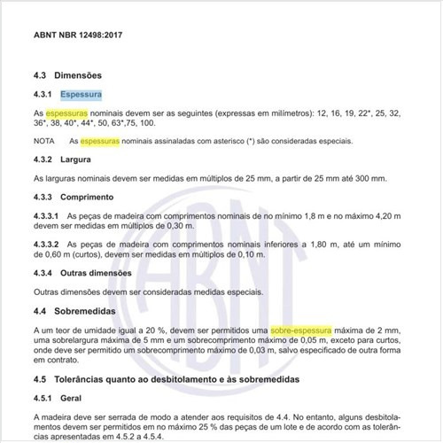 Qual a variação da espessura das madeiras?