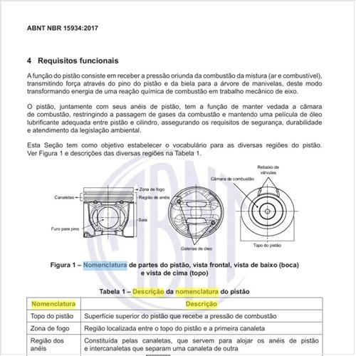 Como pode ser feita a descrição da nomenclatura do pistão?