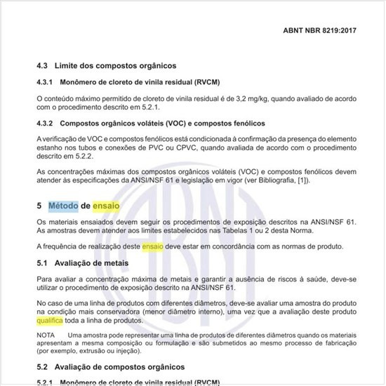 Qual o método de ensaio para esses produtos?