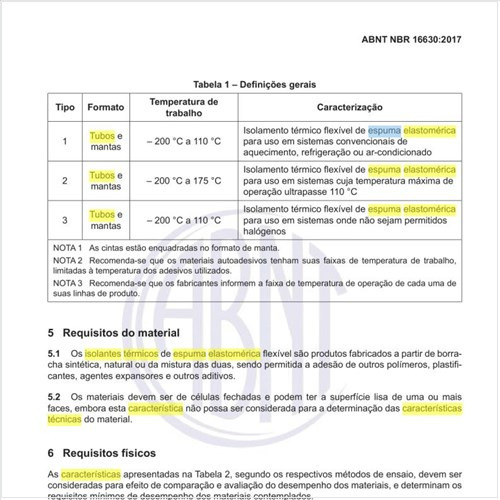 Quais as características técnicas qualitativas dos isolantes térmicos de espuma elastomérica flexível dos tipos 1, 2 e 3 em tubos e mantas?