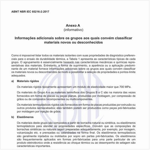 Como especificar as informações adicionais sobre os grupos aos quais convém classificar materiais novos ou desconhecidos?